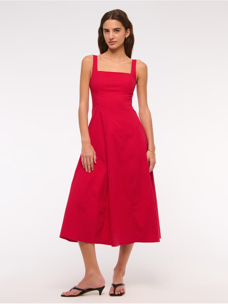 Abercrombie & Fitch Red Mila Square-Neck Midi Dress - Size Mt